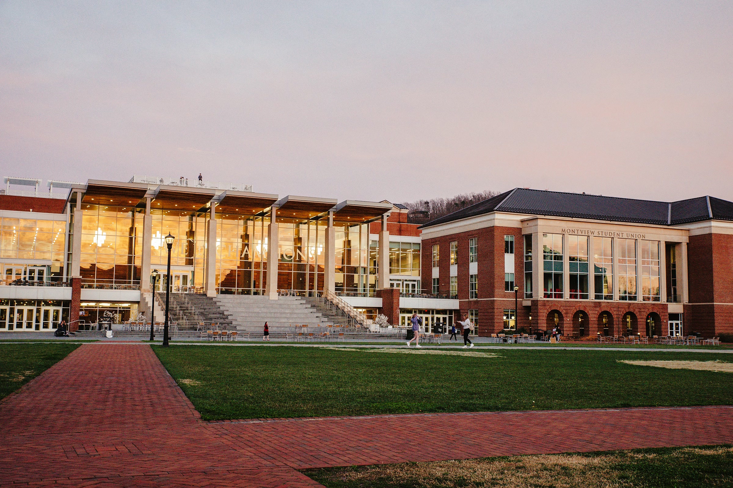 Campus building at dusk
